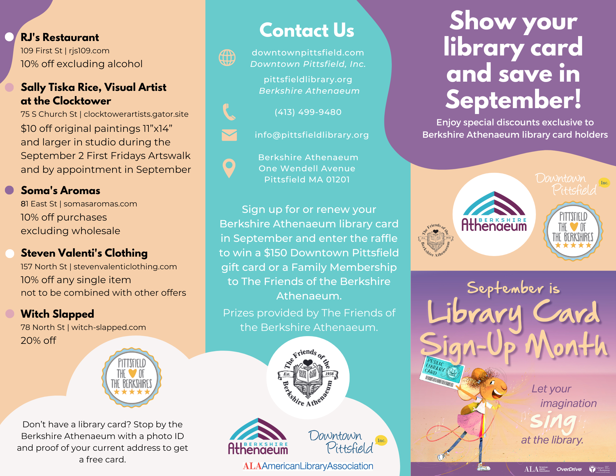 September 2022 Enjoy special discounts exclusive to Berkshire Athenaeum library card holders