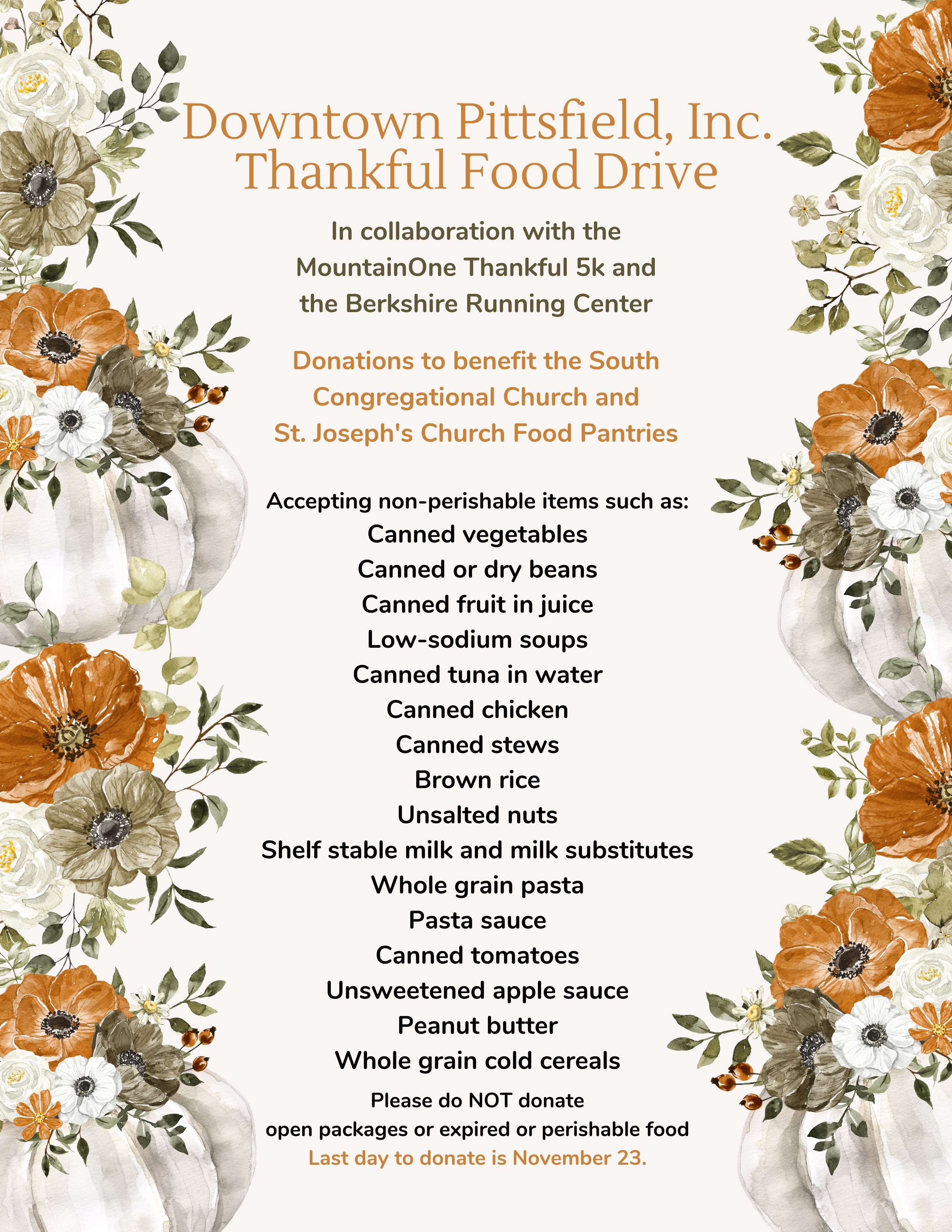 Downtown Pittsfield, Inc. is hosting a Thankful Food Drive