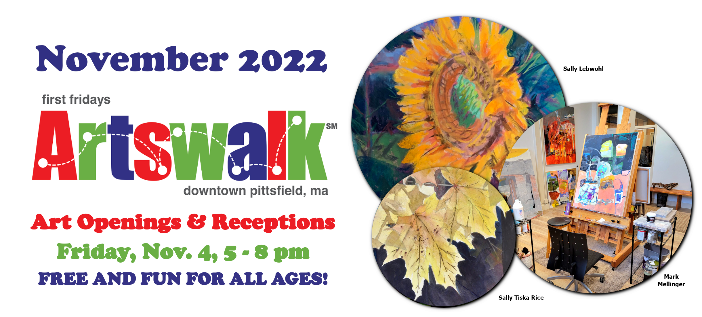 November 4 First Fridays Artswalk, 5 to 8 pm, Downtown Pittsfield MA