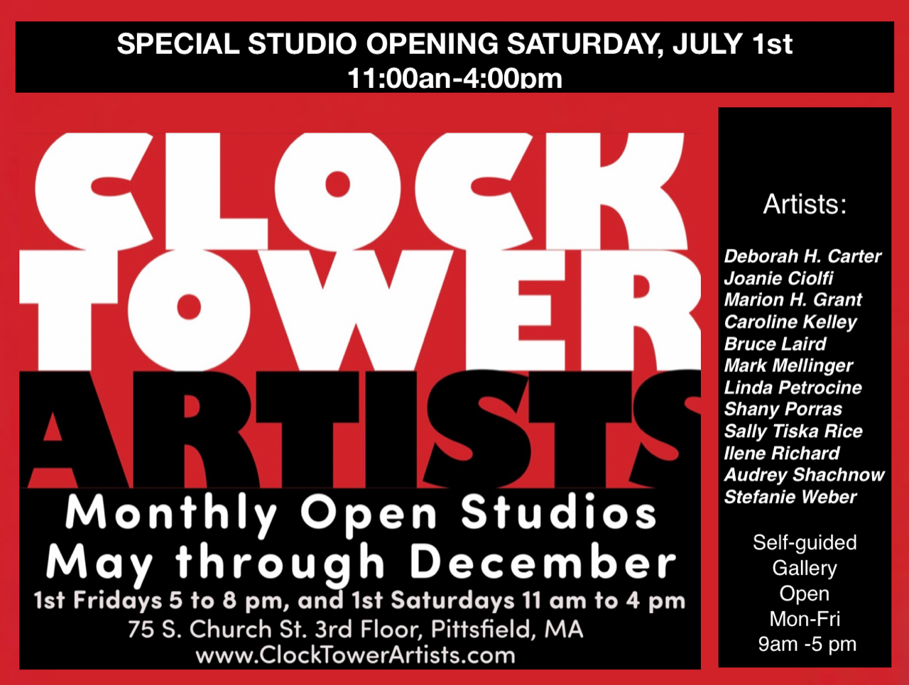 Open Studios at the Clock Tower Saturday, July 1