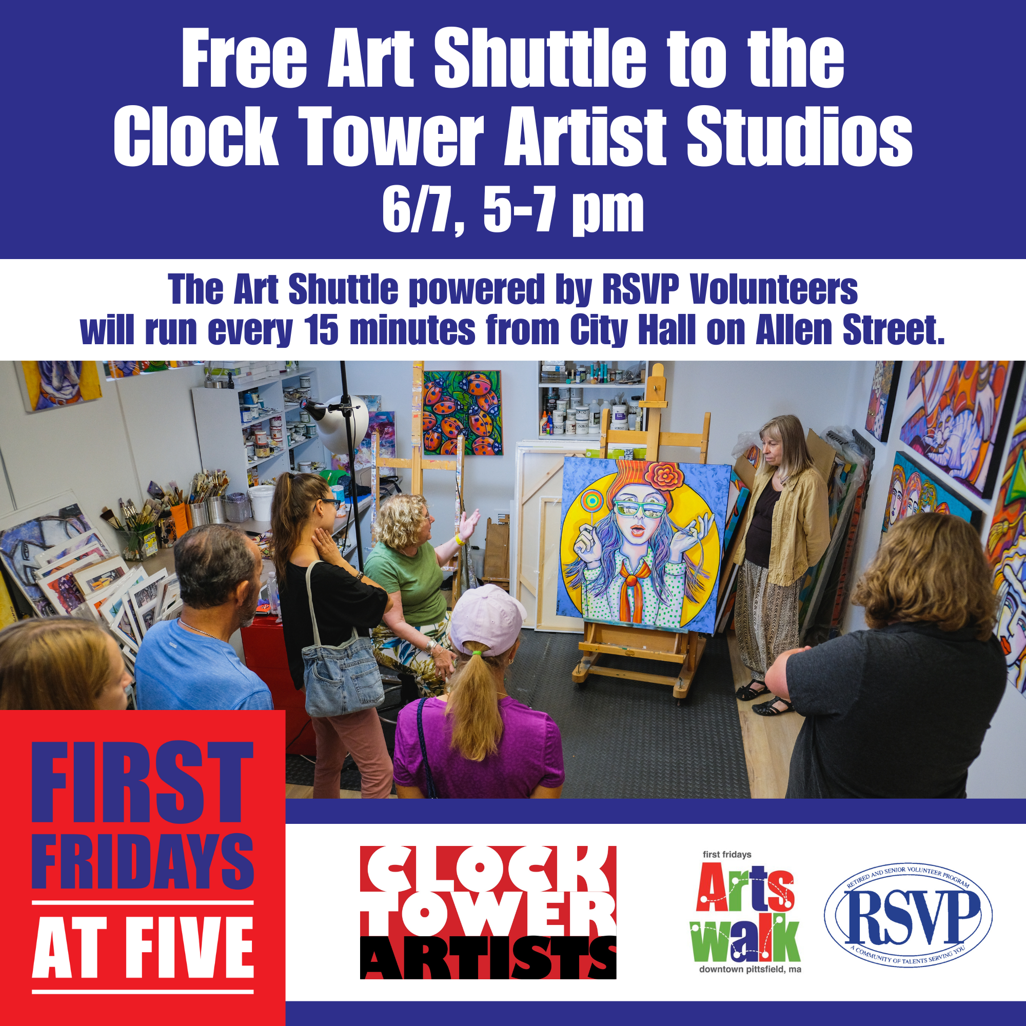 Art Shuttle to Clock Tower Artists First Fridays at Five