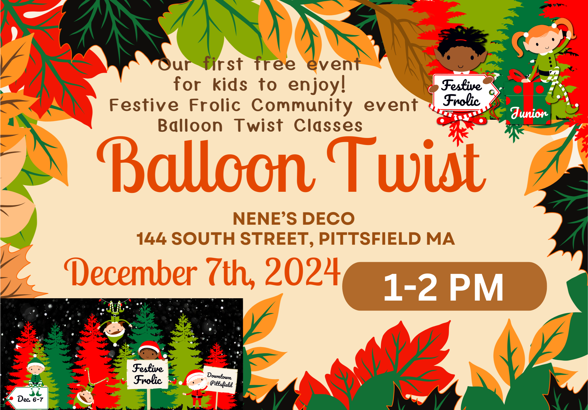 Nene's Deco, 144 South Street, will host a free “Balloon twist for beginners” class on Saturday, December 7 from 1 to 2 pm.