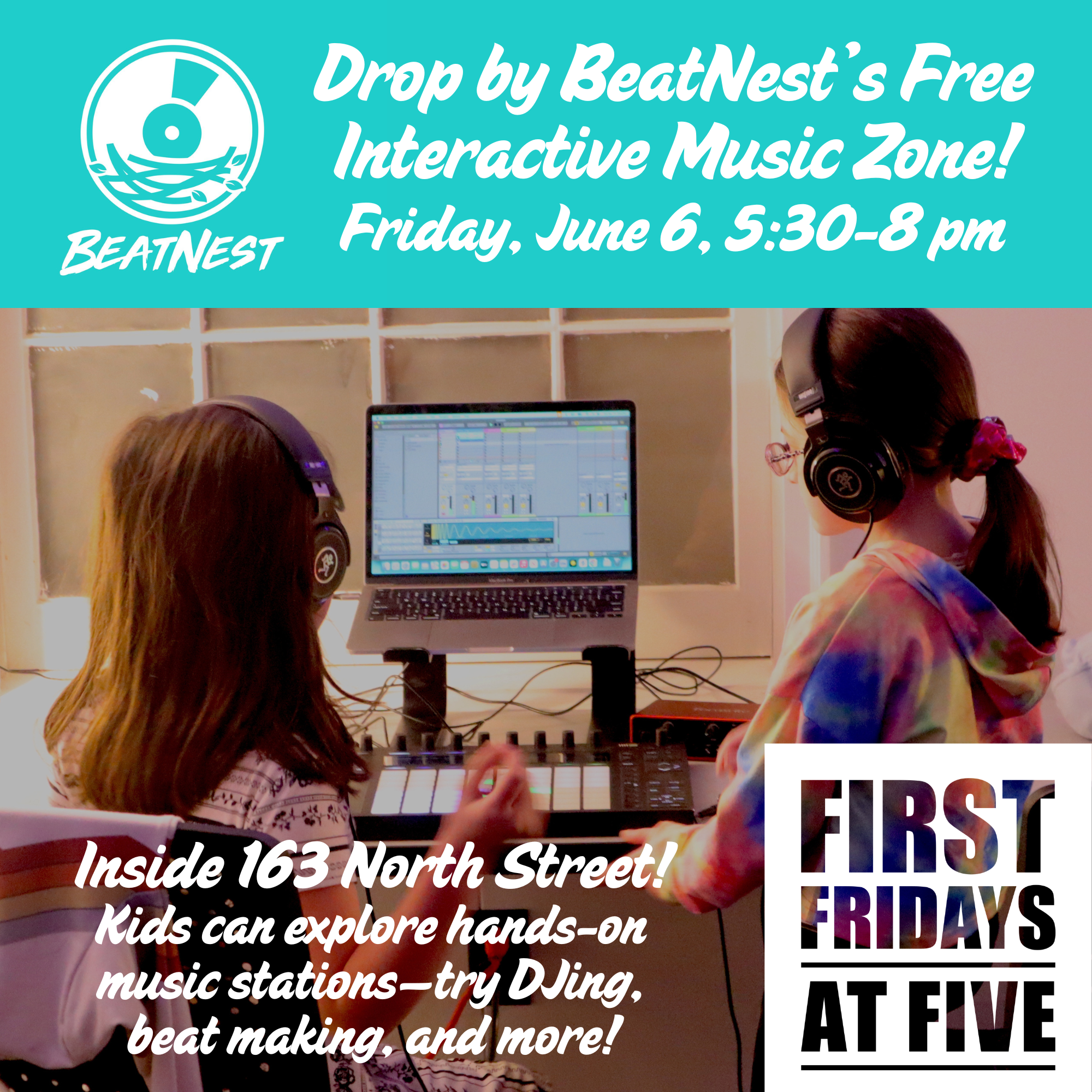 BeatNest's free interactive music zone during First Fridays at Five!